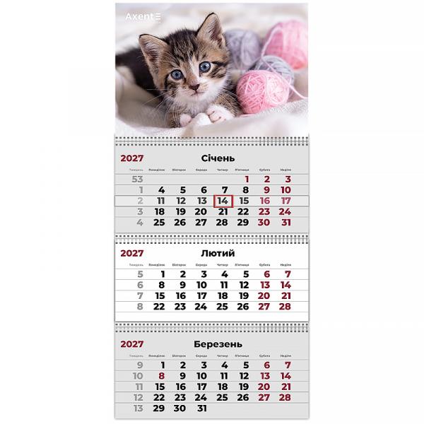 Календар настінний квартальний 2027 р.,3 пр. Cats 1