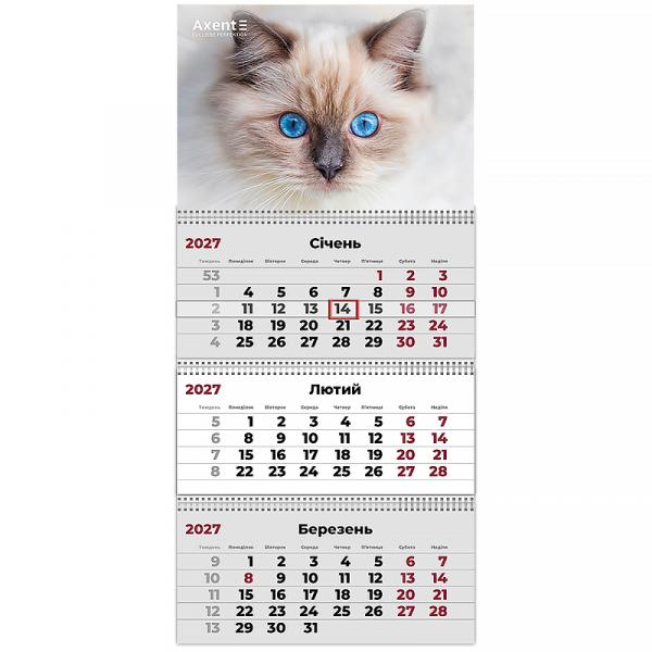 Календар настінний квартальний 2027 р.,3 пр. Cats 2