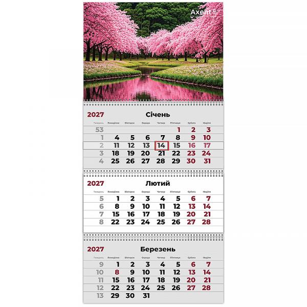 Календар настінний квартальний 2027 р.,3 пр. Gardens 1