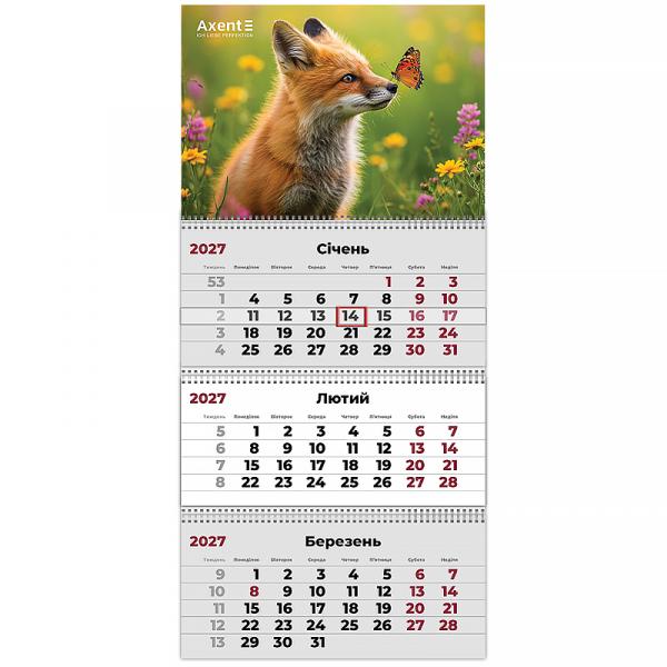 Календар настінний квартальний 2027 р.,3 пр. Animals 1