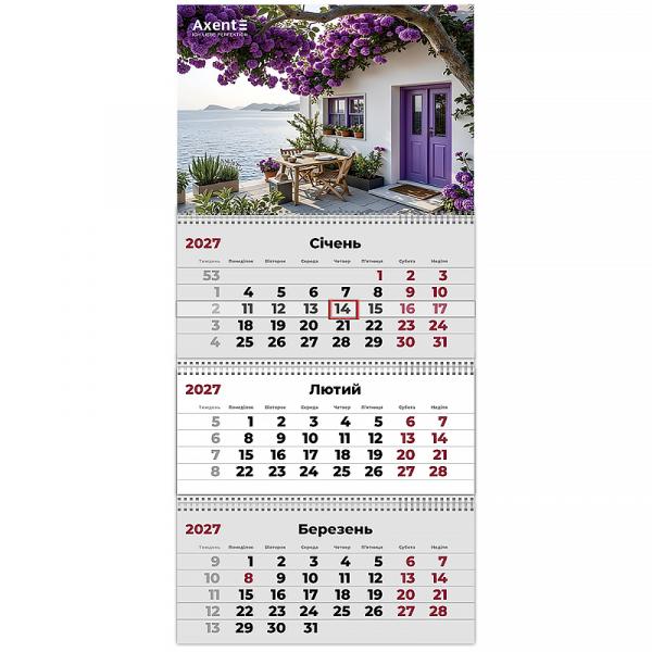 Календар настінний квартальний 2027 р.,3 пр. Romantic 3