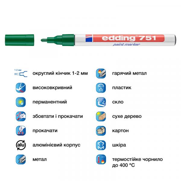 Маркер Paint e-751 1-2 мм круглий зелений