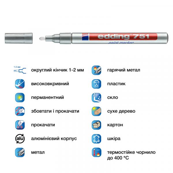 Маркер Paint e-751 1-2 мм круглий срібний