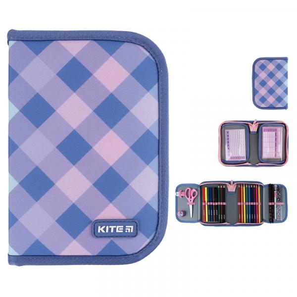 Пенал Kite 1 від., 2 відв.,з напов. 622H Purple Chequer