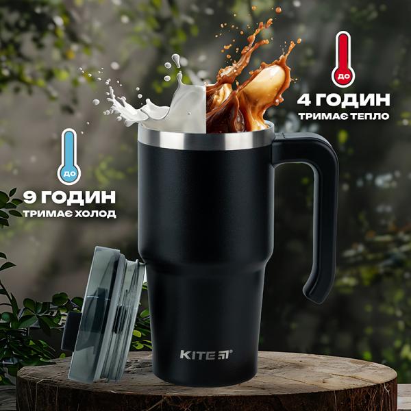 Термокружка з ручкою 600 мл, чорна