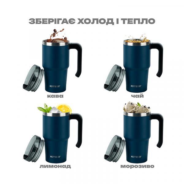 Термокружка з ручкою 600 мл, смарагдова