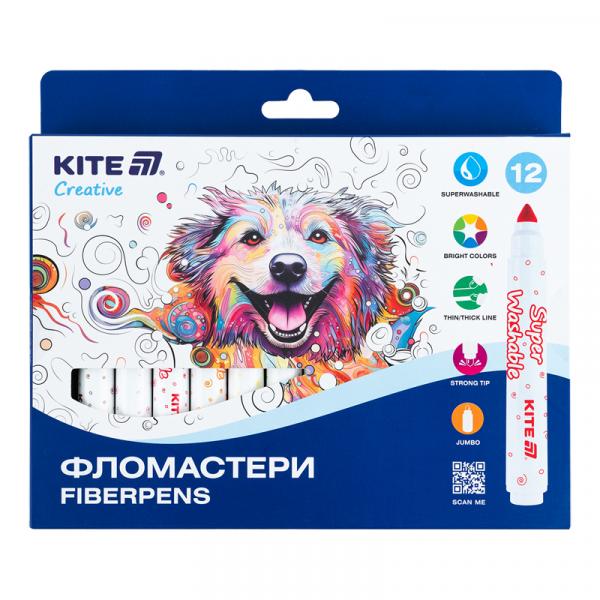 Фломастери, набір 12шт, Kite Creative Superwashable Jumbo