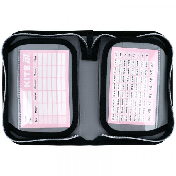 Пенал Kite 1 від., 2 відв., з наповненням 622H Black&Silver