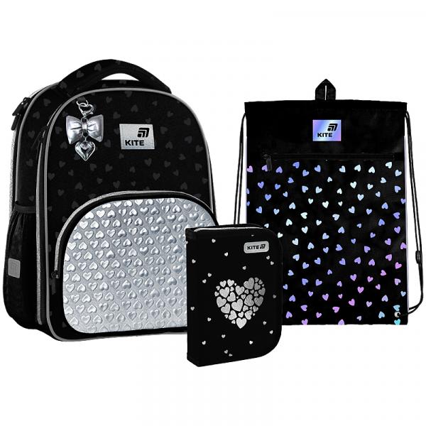 Набір рюкзак + пенал +сумка для взуття Kite 556 Black&Silver