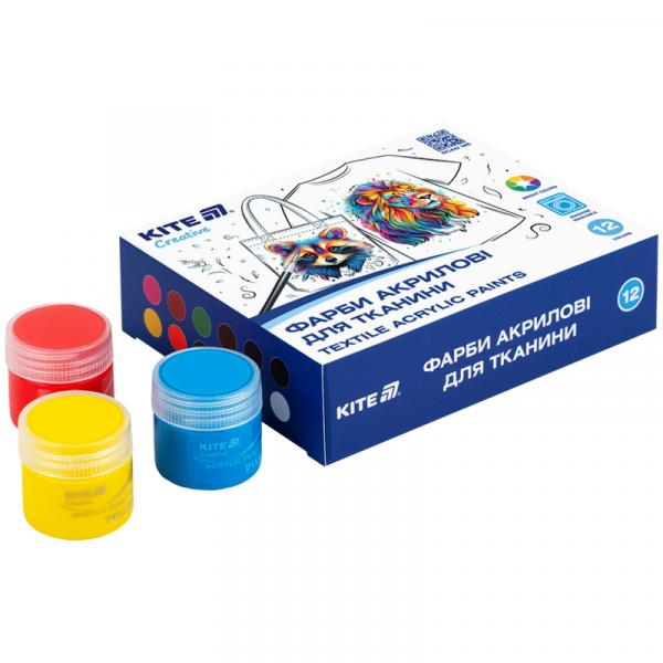 Фарби акрилові для тканини, 12 кольорів, 20 мл,Kite Creative
