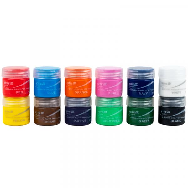 Фарби акрилові для тканини, 12 кольорів, 20 мл,Kite Creative