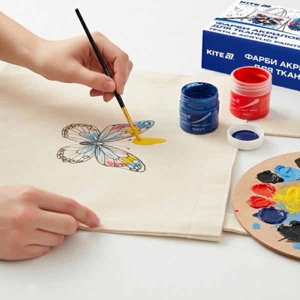 Фарби акрилові для тканини, 12 кольорів, 20 мл,Kite Creative