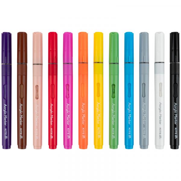 Маркери акрилові з рідкими чорнилами, 12шт Kite Creative