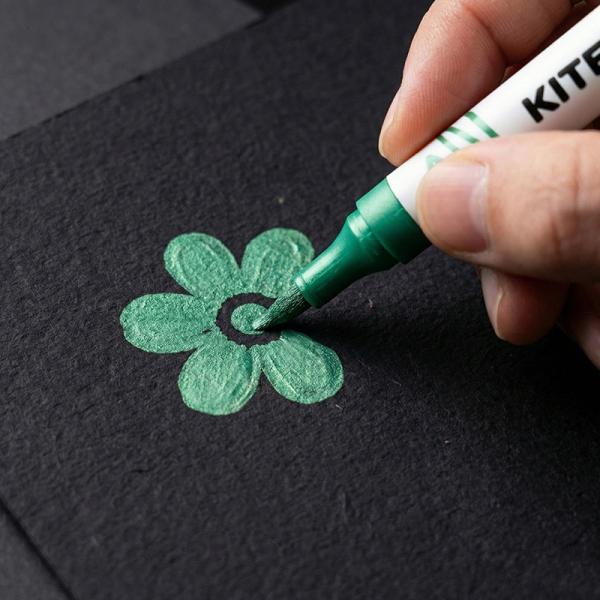 Маркери акрилові двосторонні, 6шт металік Kite Creative