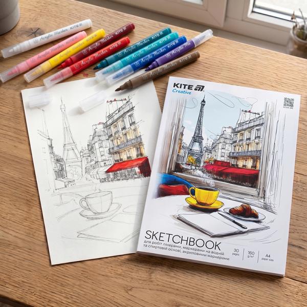 Скетчбук для робіт маркерами, A4, 30 арк., Kite Creative