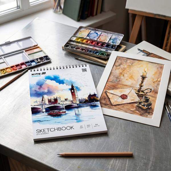 Скетчбук для акварелі, A4, 20 арк., спіраль, Kite Creative