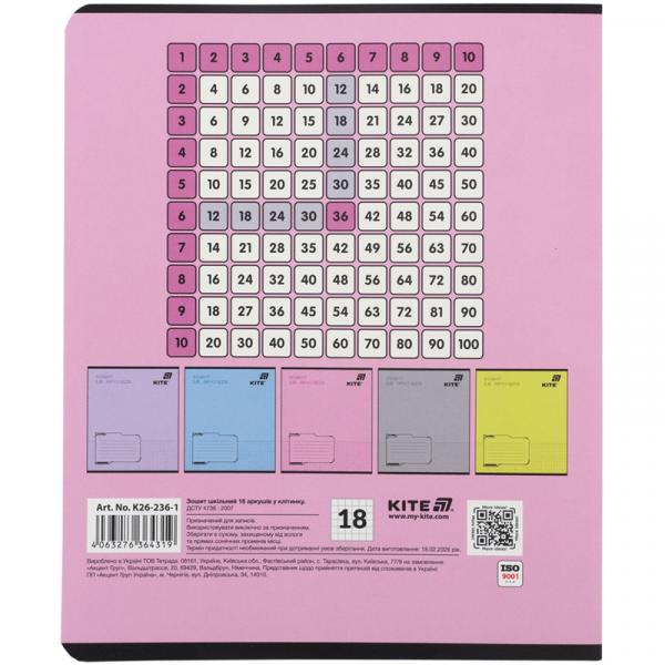 Зошит 18 арк., кл., софт тач + УФ лак, Kite One color