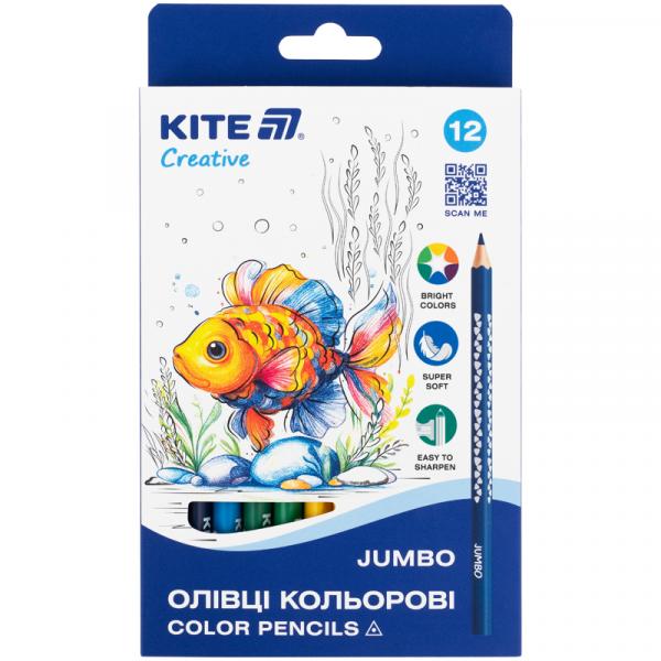 Олівці кольорові тригранні, 12 шт. Jumbo, Kite Creative
