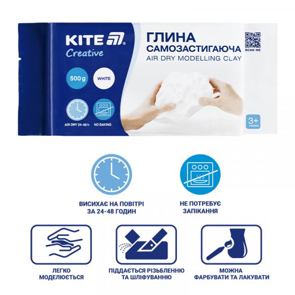 Глина самозастигаюча Kite Creative, біла, 500 гр