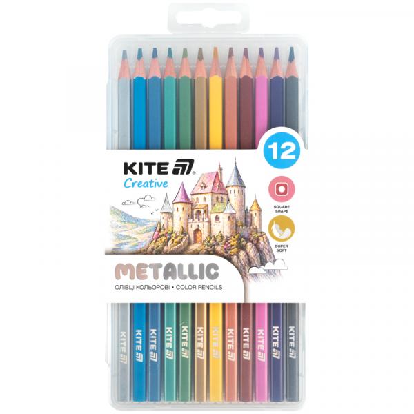 Олівці кольорові у пеналі, 12 шт., Kite Creative, Metallic