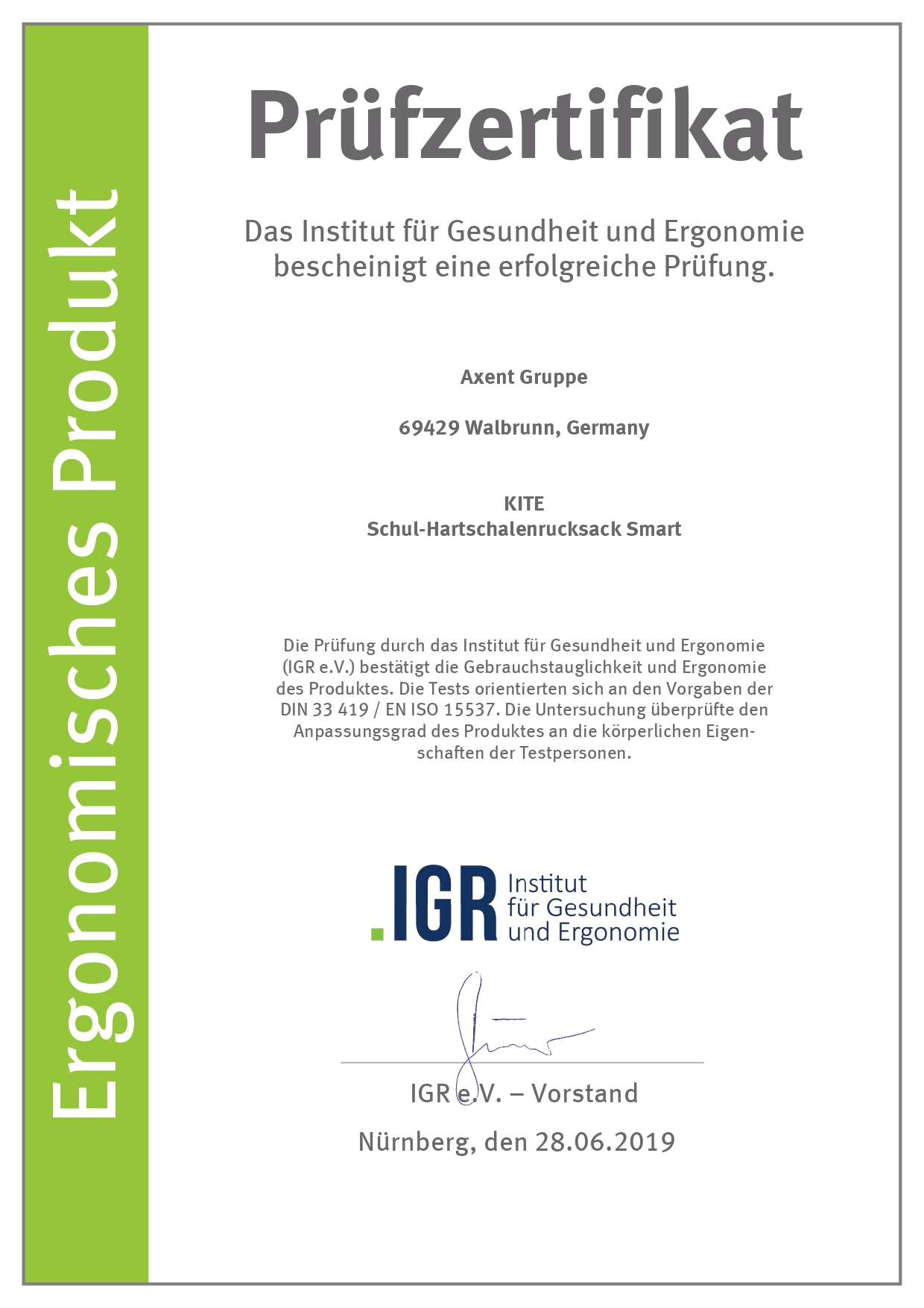 Сертифікат Німецького інституту здоров'я і ергономіки IGR - моделі Smart 702 і 720